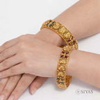 Intricate gold bangles with stones(pair)