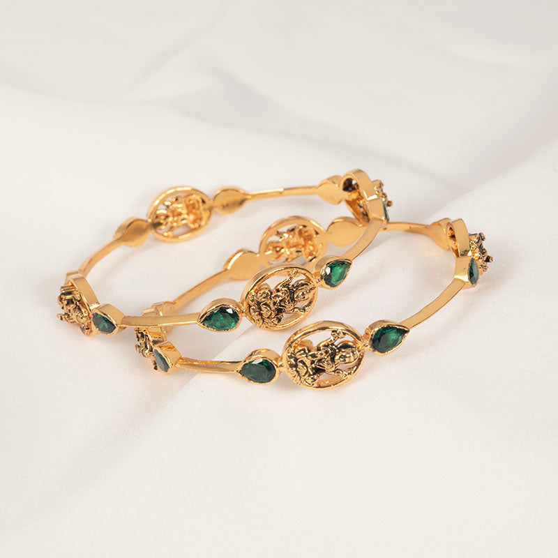 Antique Lakshmi green stone bangle
