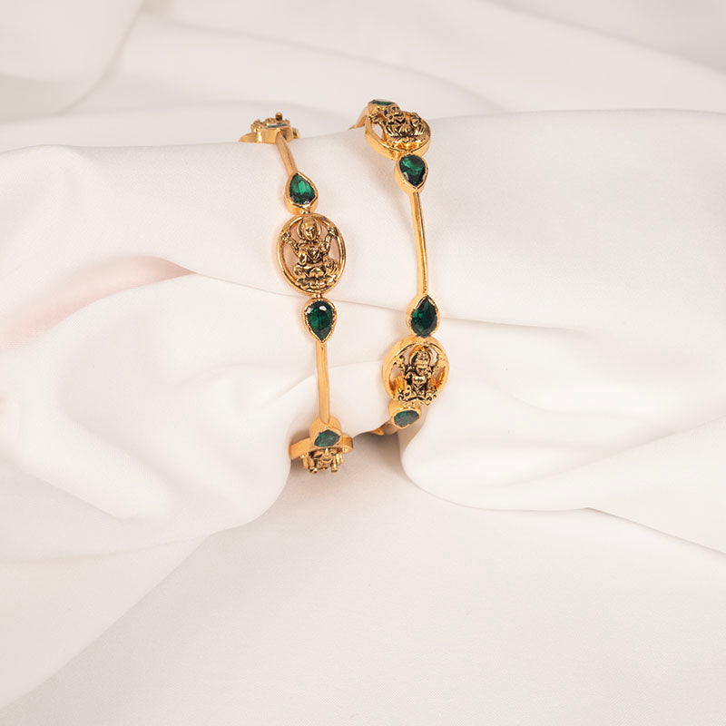 Antique Lakshmi green stone bangle