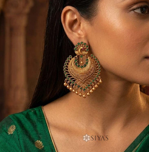 Antique peacock green earrings