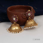 Red stone flower jhumki