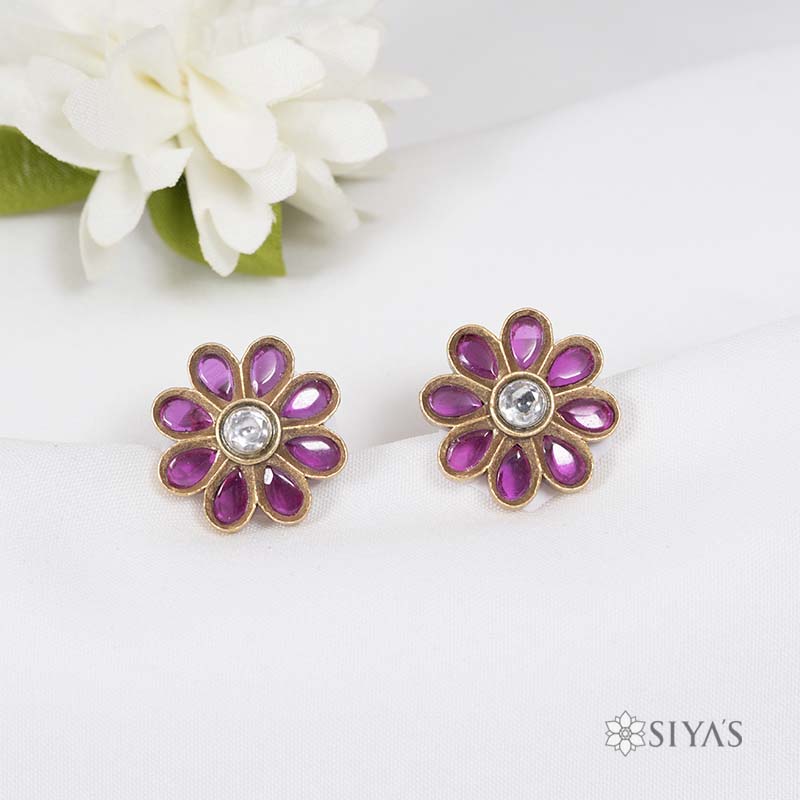 Red stone flower studs