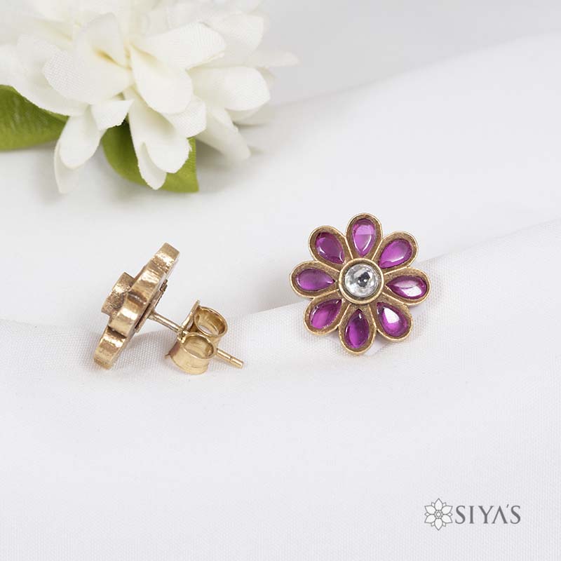 Red stone flower studs
