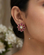 Red stone flower studs