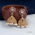 Red stone flower Antique jumka