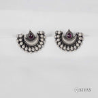 Moon shaped red stone studs