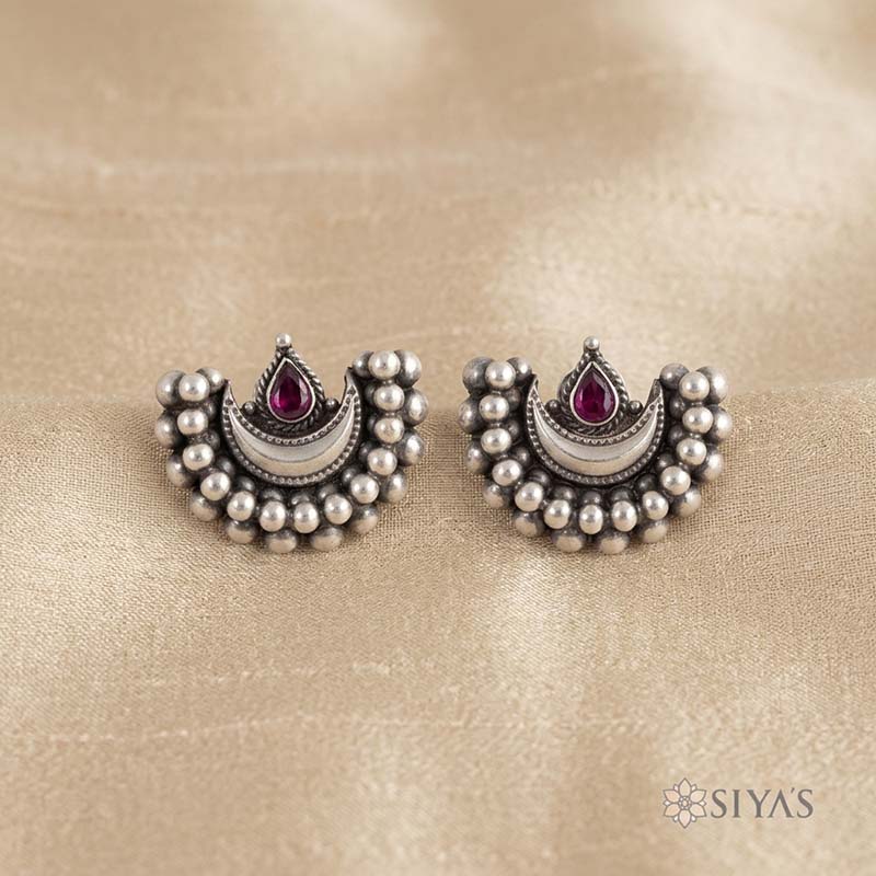 Moon shaped red stone studs