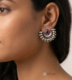 Moon shaped red stone studs