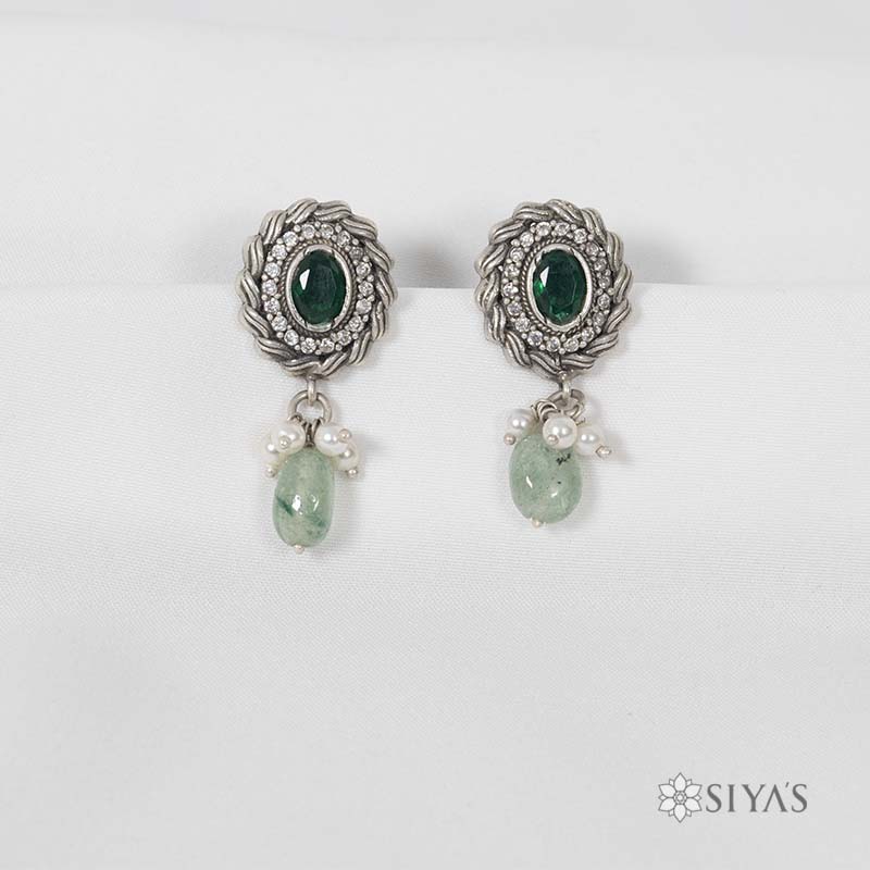 Green stone studs with green drop