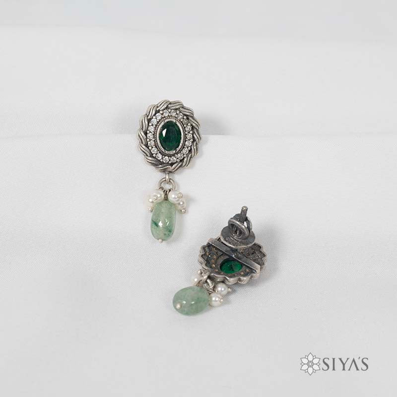 Green stone studs with green drop