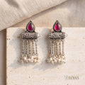 Red stone drop with vertical pearl drop