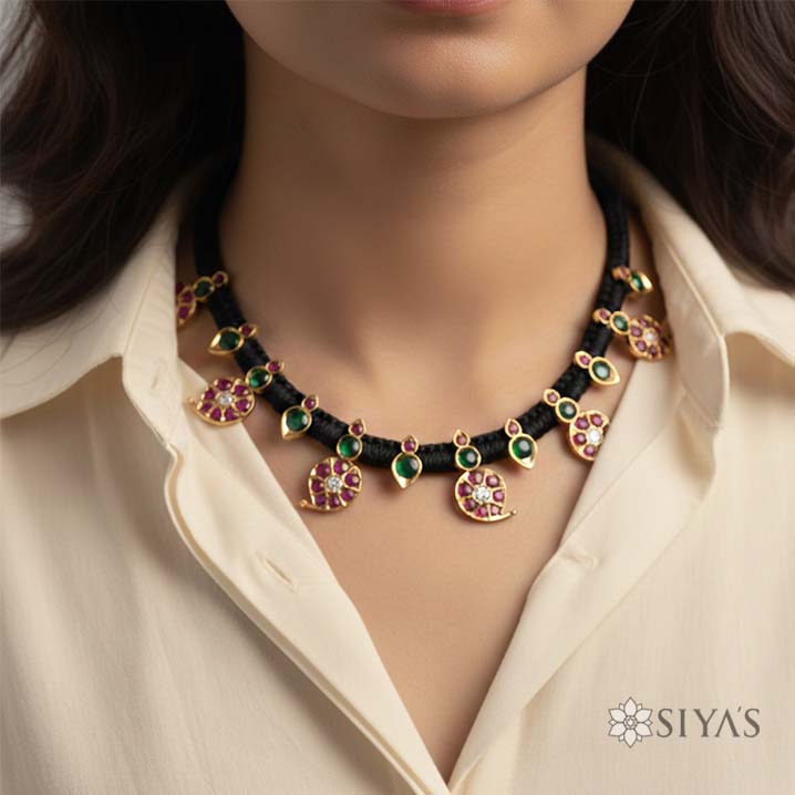 Black thread with mango design