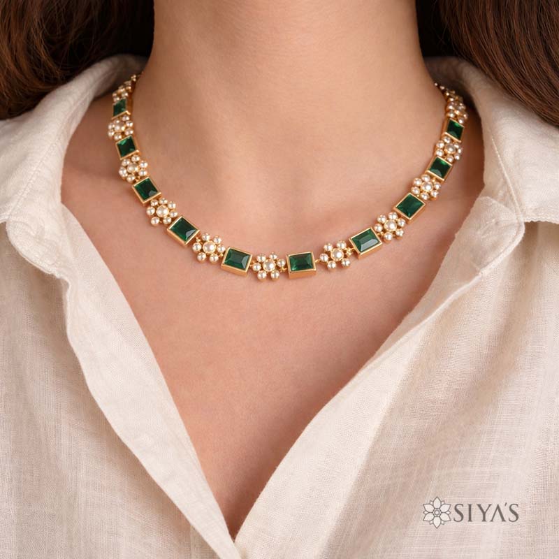 Green and white stone necklace