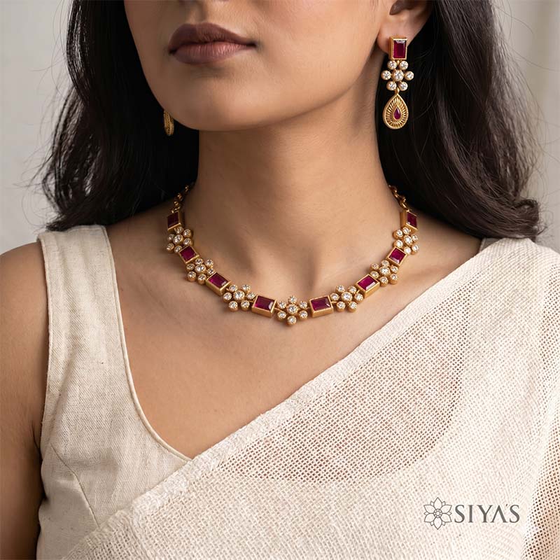 Red and white stone necklace