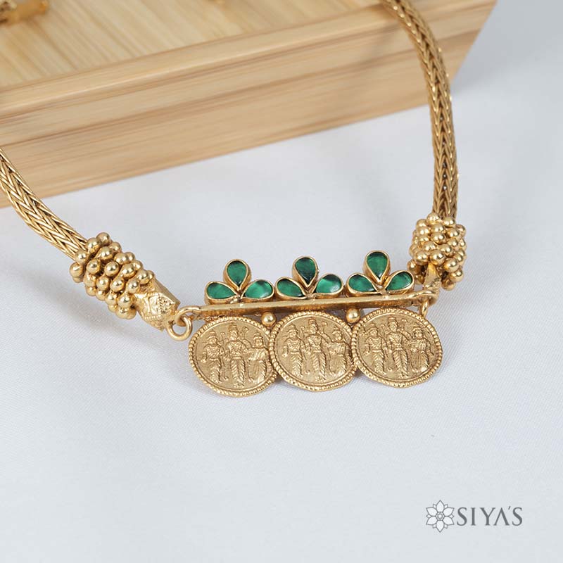 3 coin green stone necklace