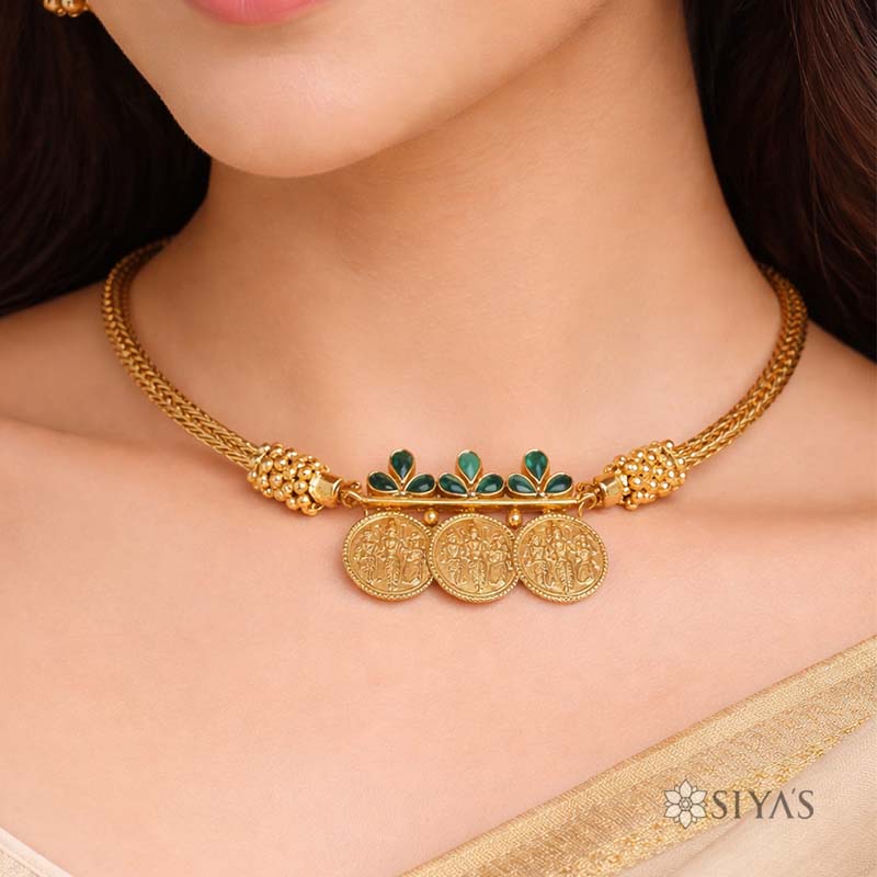 3 coin green stone necklace