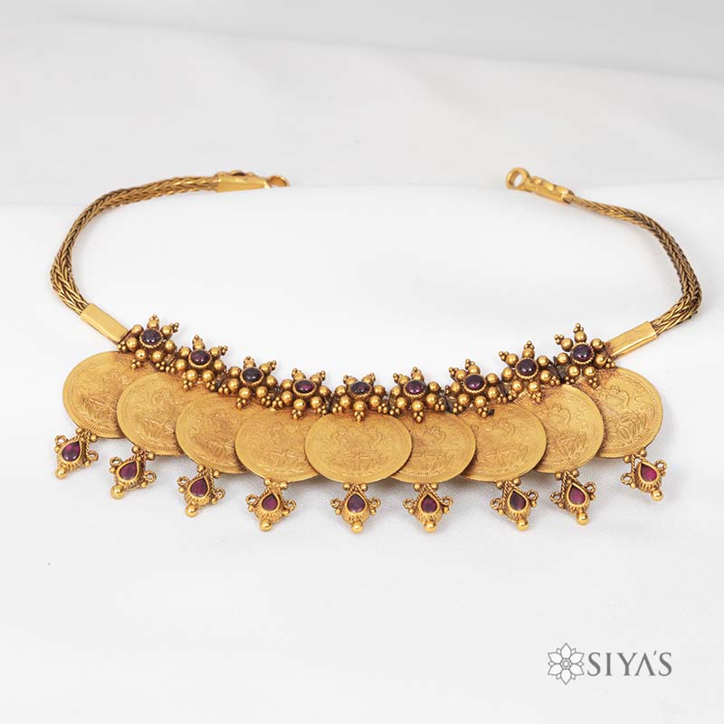 Elegant red stone coin necklace