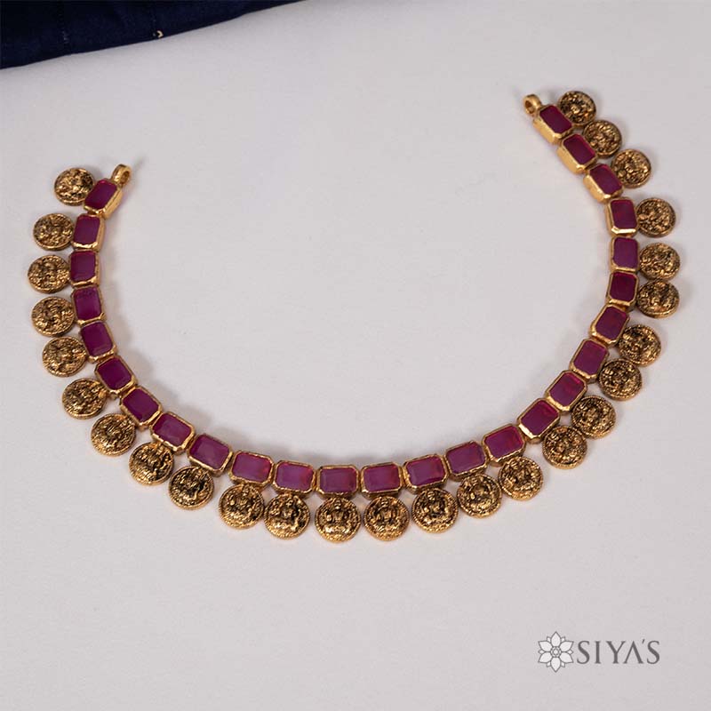 Red stone coin necklace