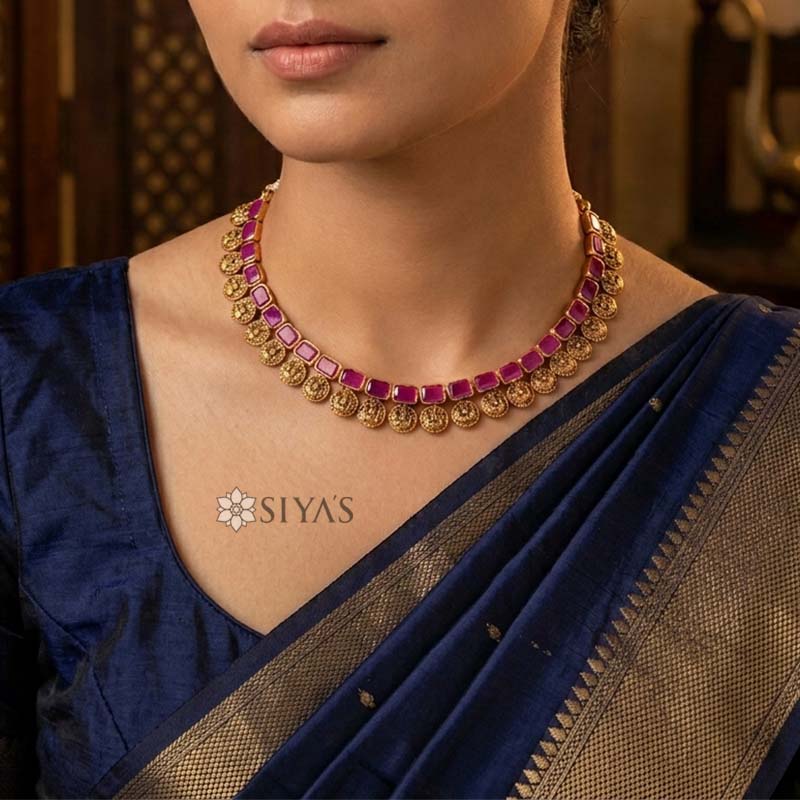 Red stone coin necklace
