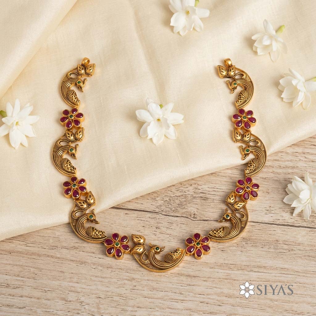 Antique peacock design with red flower