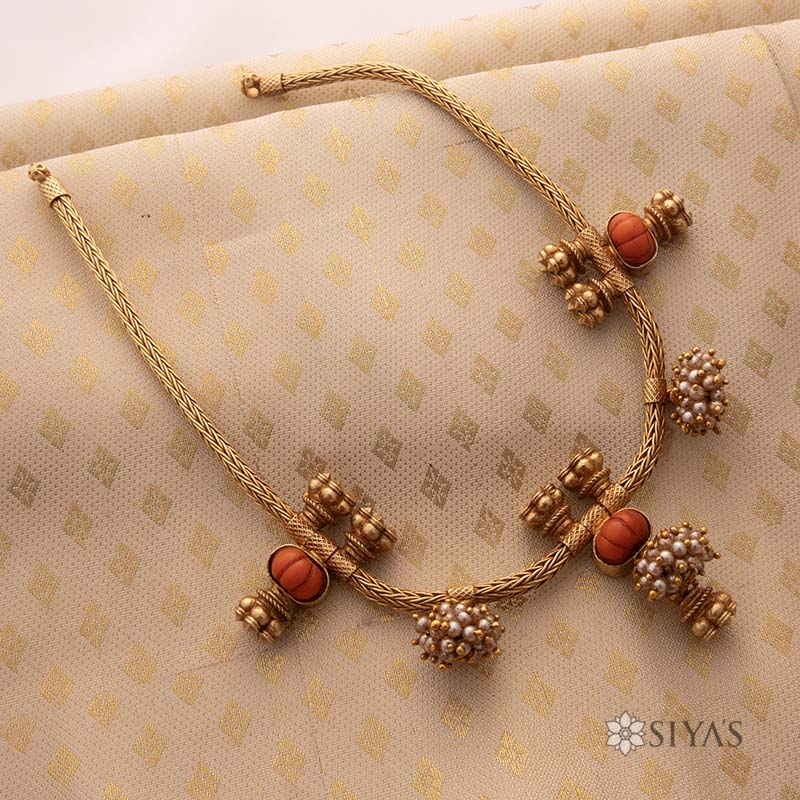 Coral and pearl antique chain