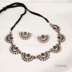 Elegant semi-circle silver clustered necklace