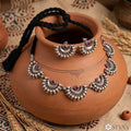 Elegant semi-circle silver clustered necklace
