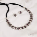Oxidised flower necklace with studs