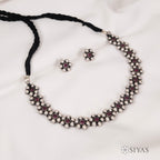 Oxidised flower necklace with studs