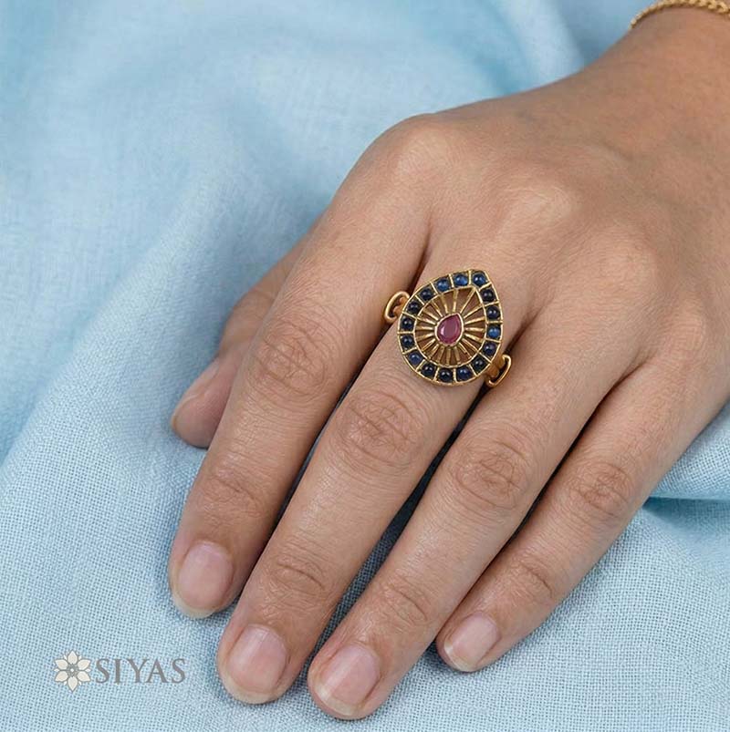 Blue and Red drop ring