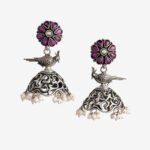 Antique red stone flower, parrot and jumki with pearl